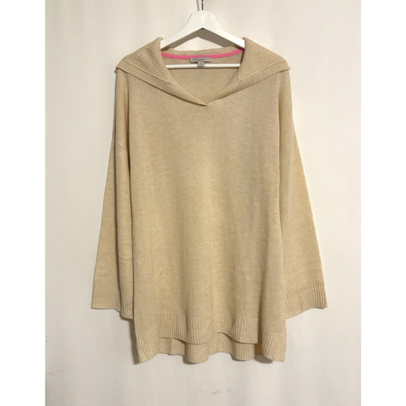Isaac Mizrahi Cashmere Sweater Small Cream Hooded Relaxed Long Soft Warm - Picture 1 of 10